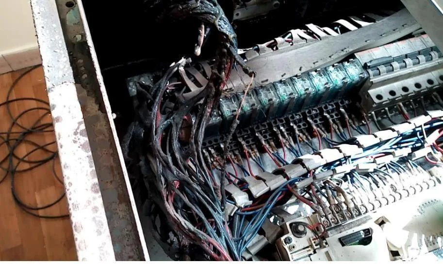 Before reconstruction: damaged bindery control panel